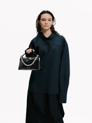 Andromeda Croc-Effect Chunky-Chain Top Handle Bag, Noir, hi-res