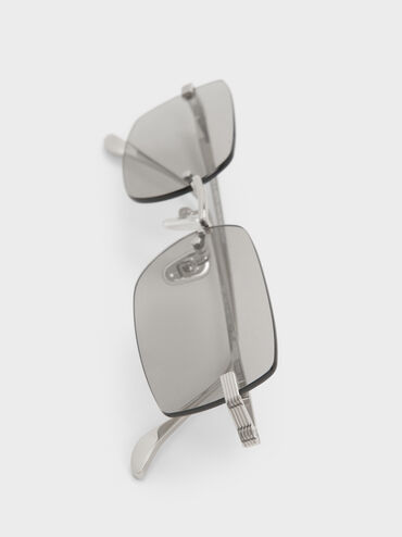 Easton Rimless Rectangular Sunglasses, Silver, hi-res