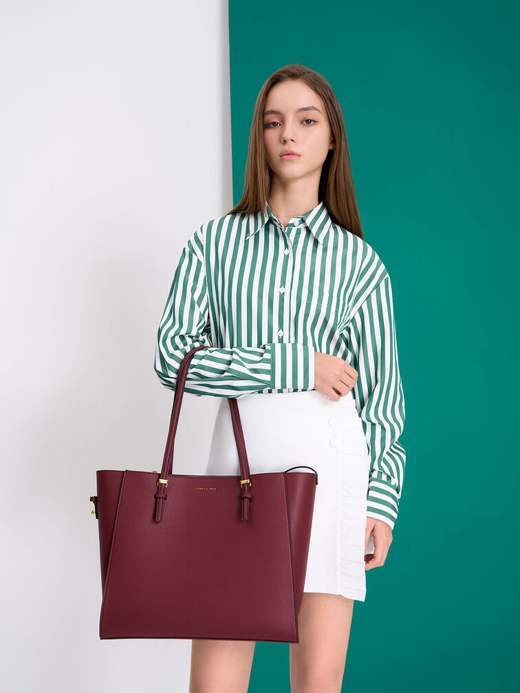 Double Handle Tote Bag, Burgundy, hi-res