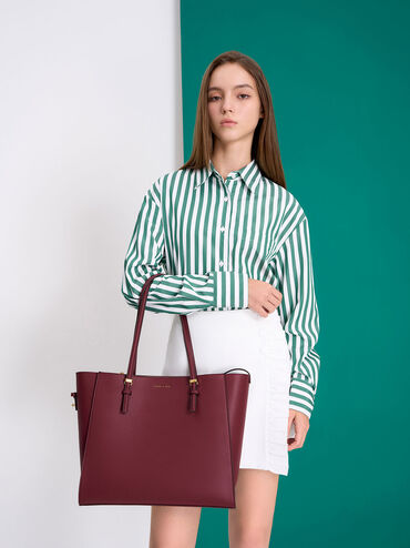 Double Handle Tote Bag, Burgundy, hi-res