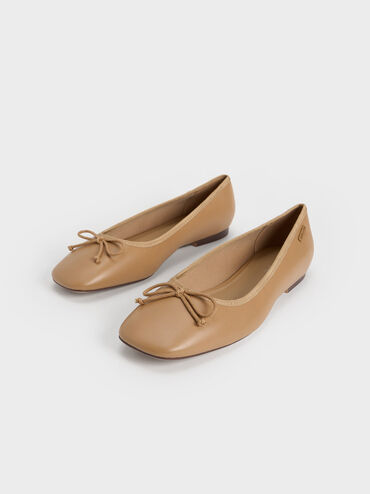 Rhea Bow Ballerinas, Camel, hi-res