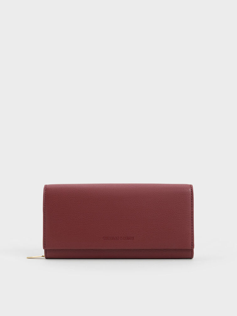 Muriel Front Flap Long Wallet, Burgundy, hi-res