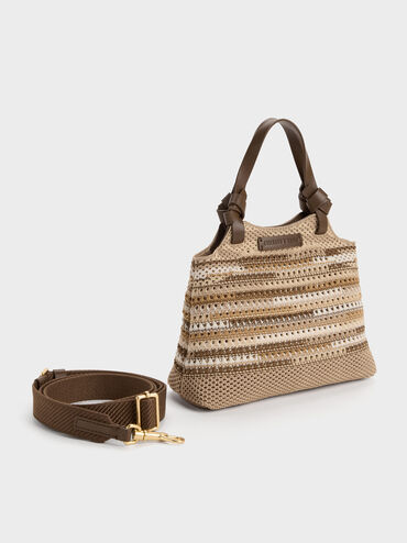 Mini Ida Multi-Stripe Knitted Tote Bag, Multi Brown, hi-res