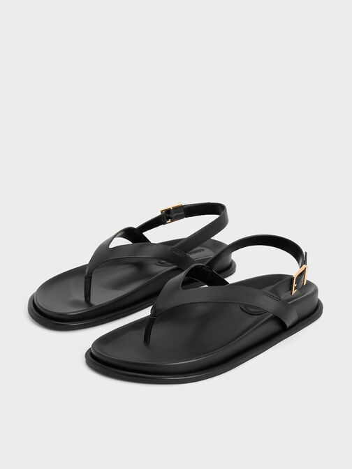 V-Strap Thong Sandals, Black, hi-res