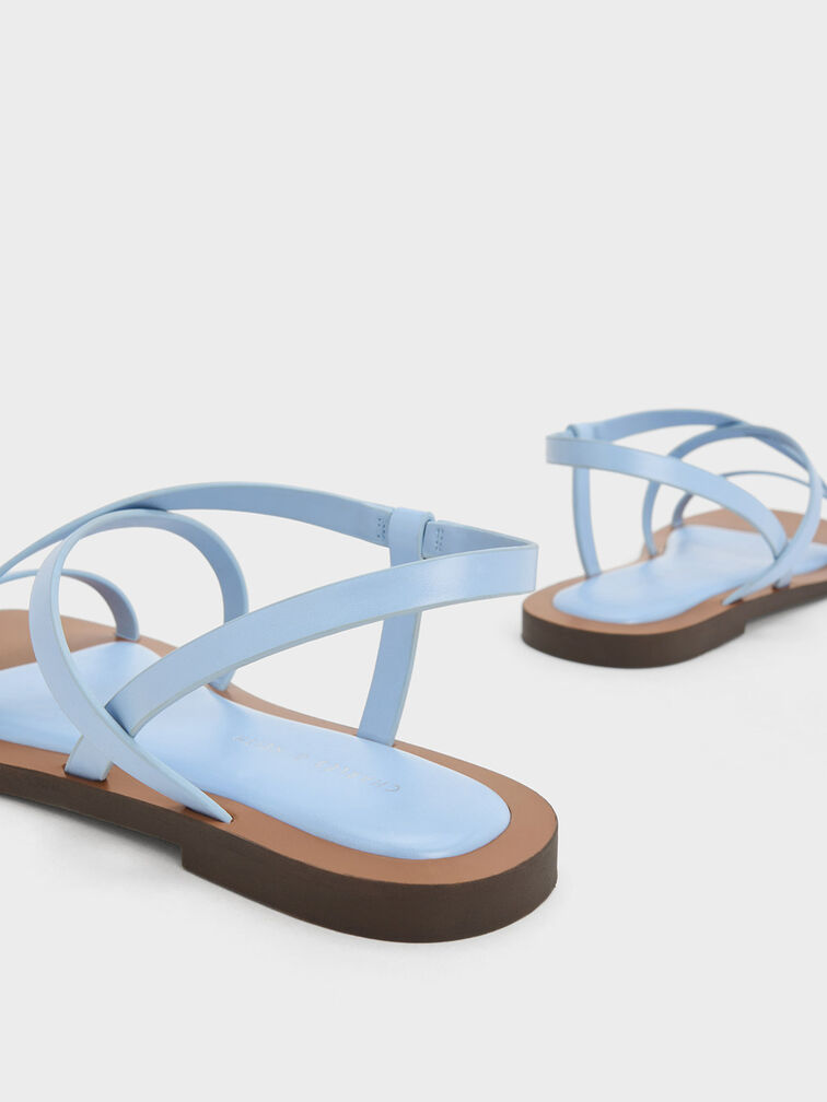 Asymmetrical Strappy Sandals, Blue, hi-res