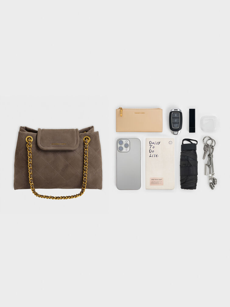 Apfra Quilted Shoulder Bag, Stone Grey, hi-res