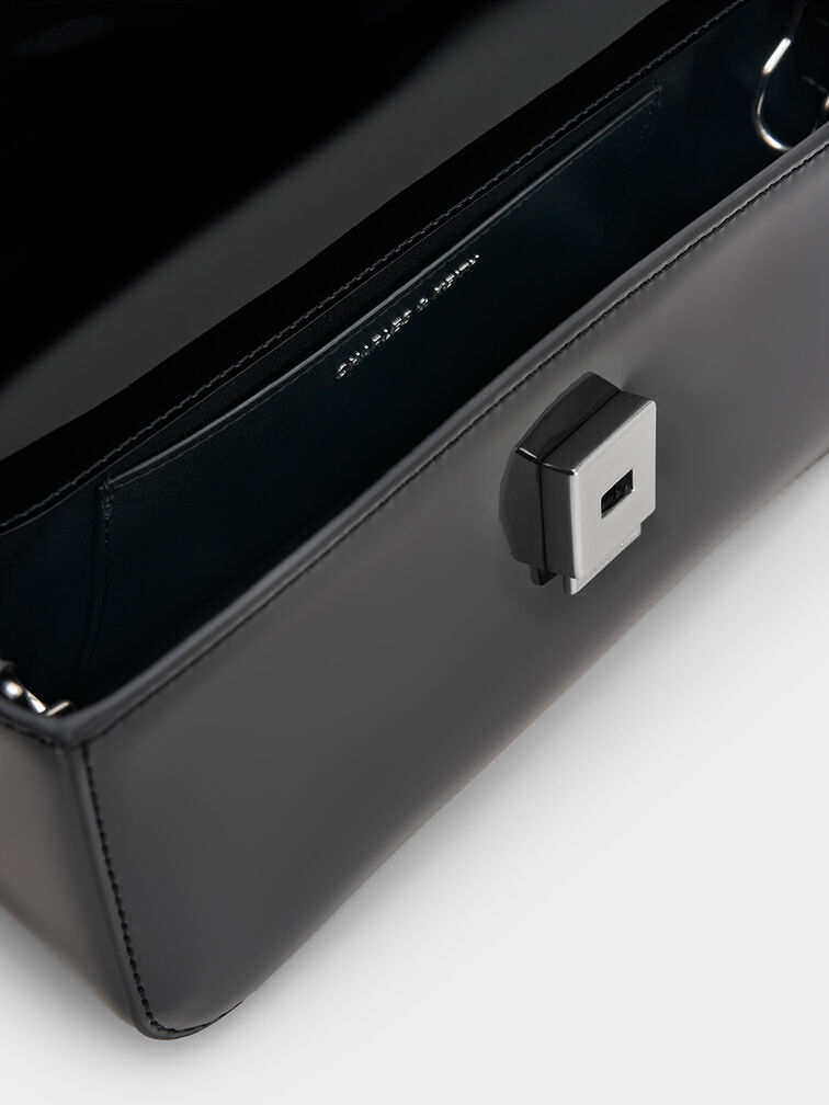 Patent Chain-Handle Shoulder Bag, Noir, hi-res