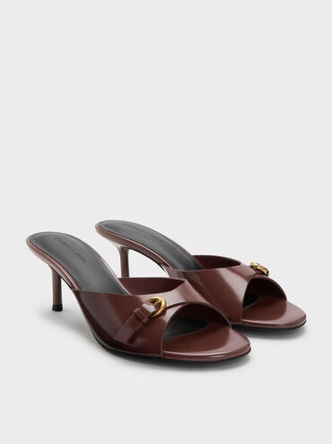 Buckled-Strap Heeled Mules, Mauve, hi-res
