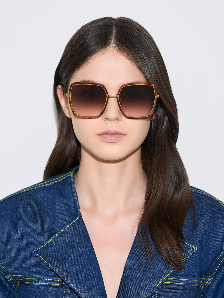 Oversized Square Butterfly Sunglasses, T. Shell, hi-res
