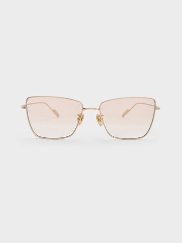 Metallic-Rim Square Sunglasses, Pink, hi-res