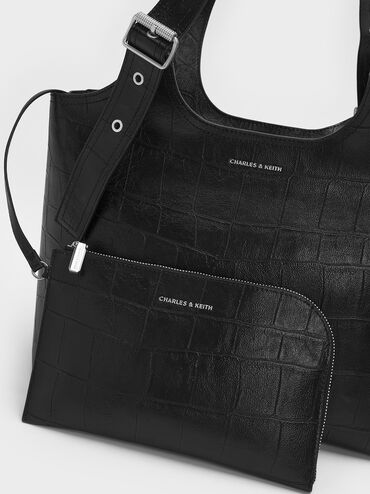 Liv Croc-Effect Tote Bag, Noir, hi-res
