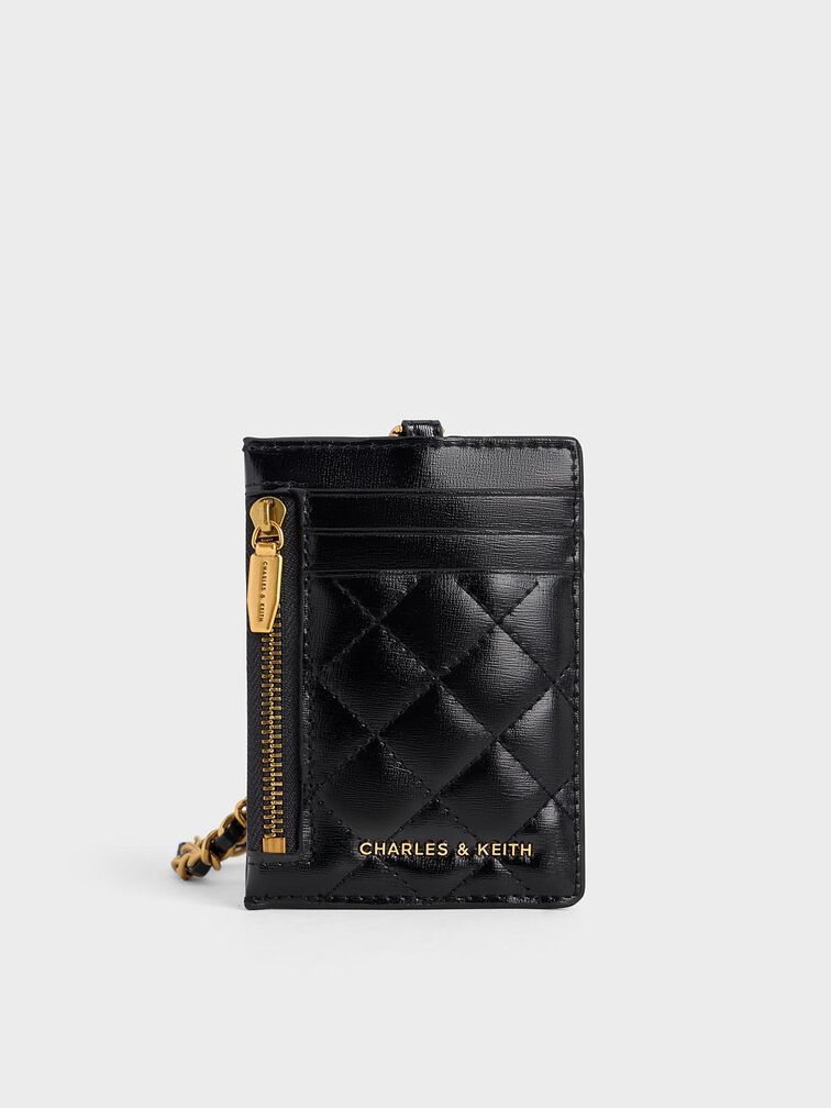 Wisteria Quilted Braided-Strap Card Holder, Black, hi-res
