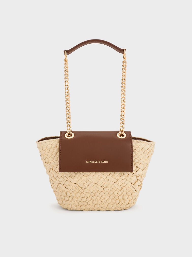 Shalia Raffia Chain-Strap Crossbody Bag, Natural Raffia, hi-res