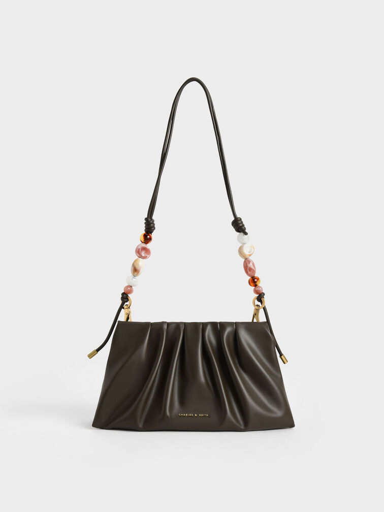 Aviary Beaded Handle Shoulder Bag, Dark Moss, hi-res