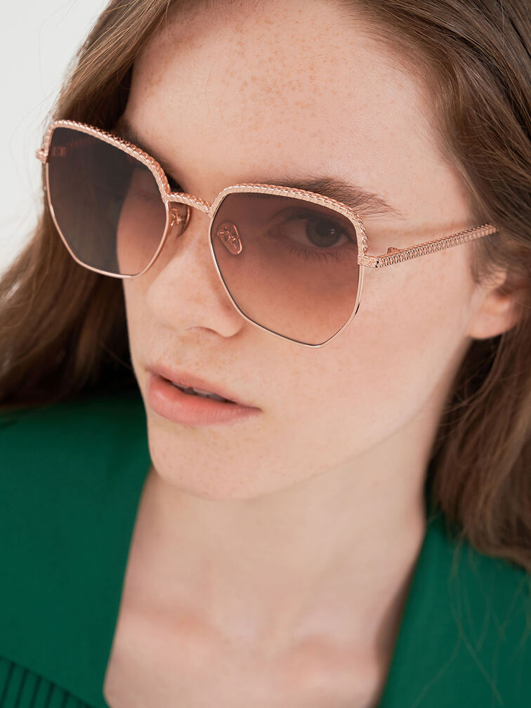 Recycled Acetate Braided Butterfly Sunglasses, Rose Gold, hi-res