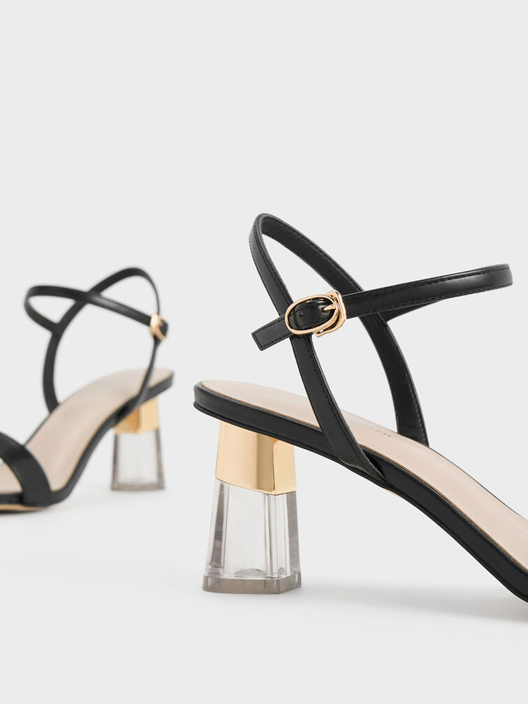 Oleana Clear Trapeze Heel Sandals, Black, hi-res