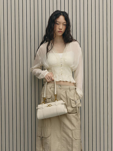 Gwynne Metallic-Accent Elongated Shoulder Bag, Cream, hi-res