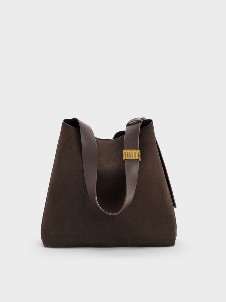 Edna Recycled Suede Tote Bag, Espresso Brown, hi-res