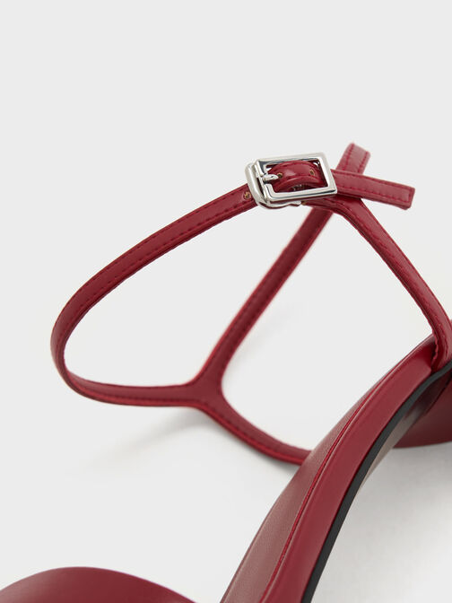 Open Toe Curved Heel Sandals, Red, hi-res