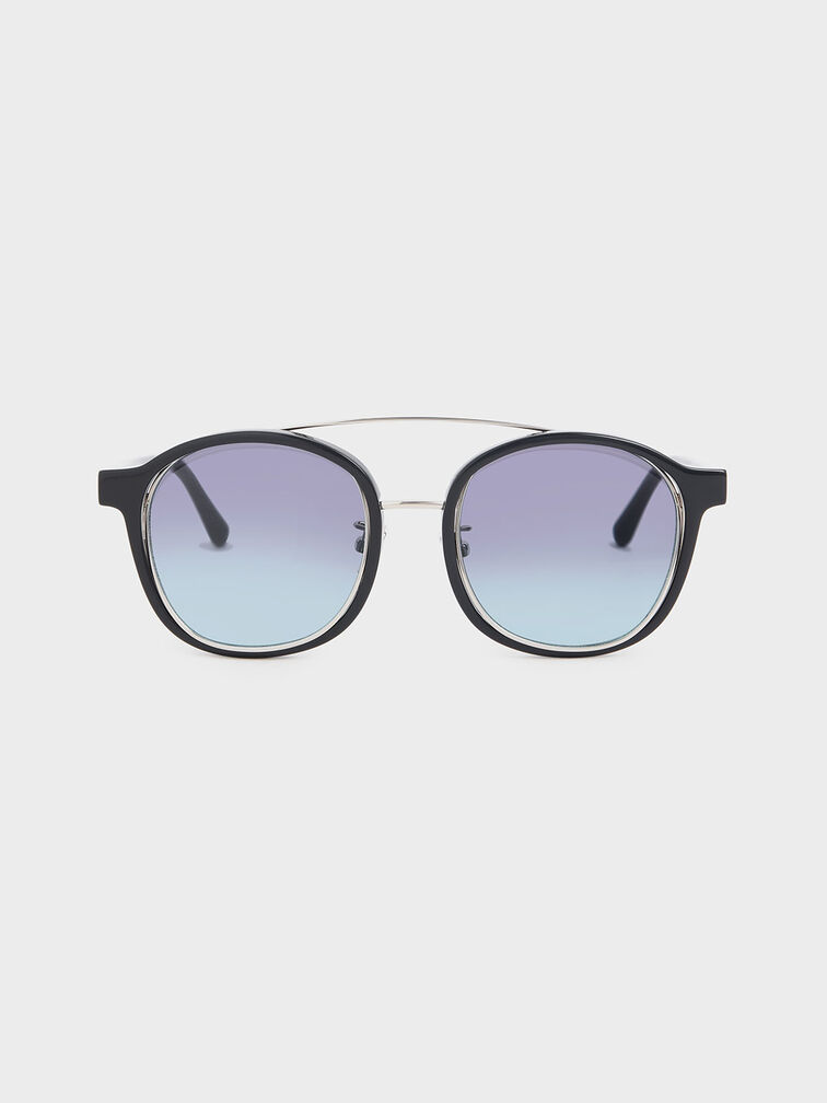 Gradient Tint Round Sunglasses, Black, hi-res