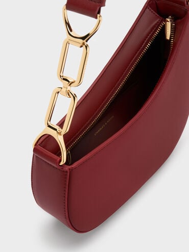 Agatha Chain-Accent Shoulder Bag, Burgundy, hi-res