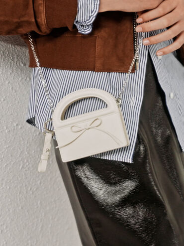 Reese Bow Top Handle Wristlet, Cream, hi-res