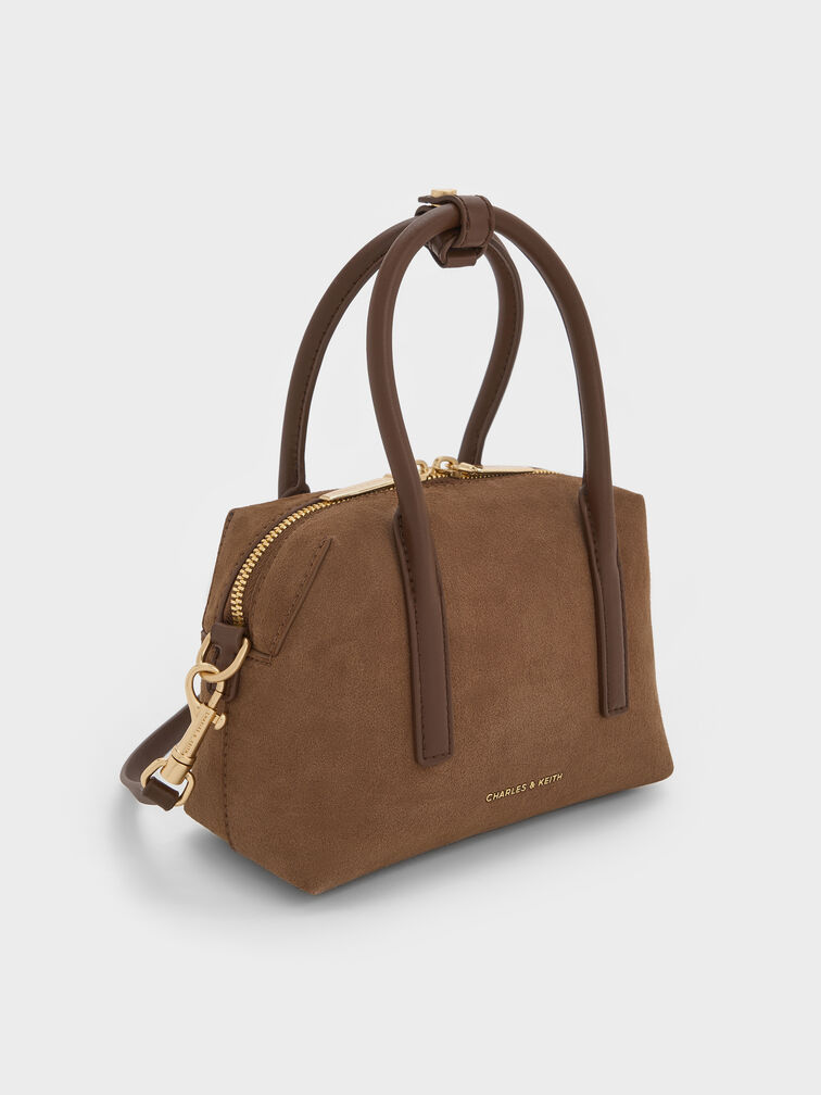 Deyna Recycled Suede Bowling Bag, Mocha Brown, hi-res
