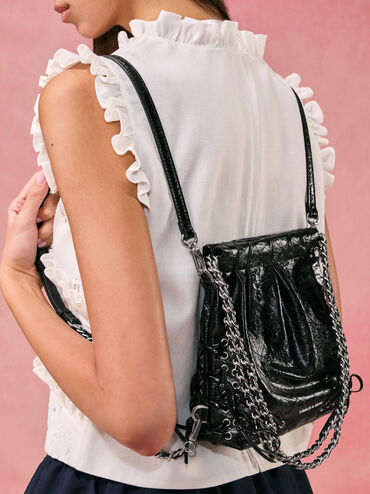 Duo Grommet Chain-Handle Two-Way Backpack, Noir, hi-res
