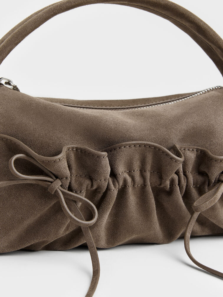 Reese Ruched Bow Top Handle Bag, Stone Grey, hi-res
