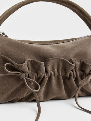 Reese Ruched Bow Top Handle Bag, Stone Grey, hi-res