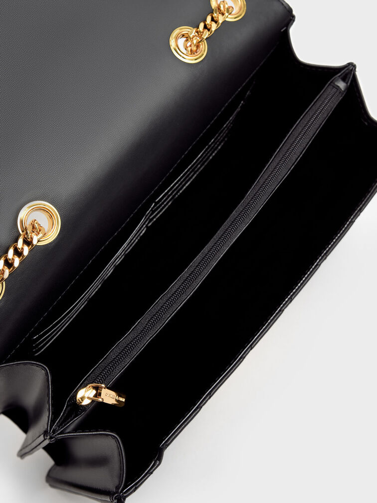 Double Chain Handle Quilted Bag, Black, hi-res