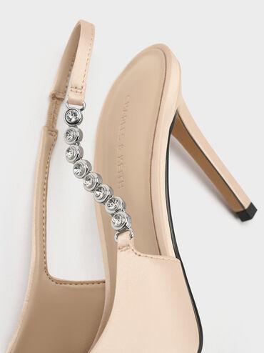 Flores Recycled Polyester Gem-Strap Slingback Pumps, Beige, hi-res