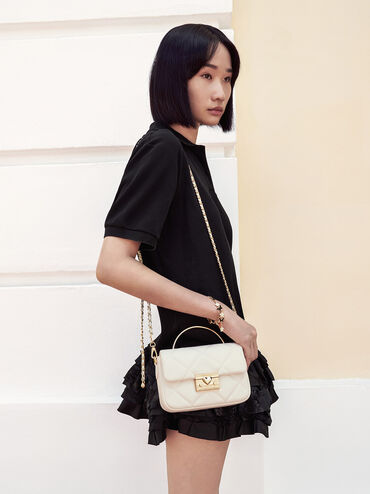 Quilted Boxy Top Handle Bag, Cream, hi-res