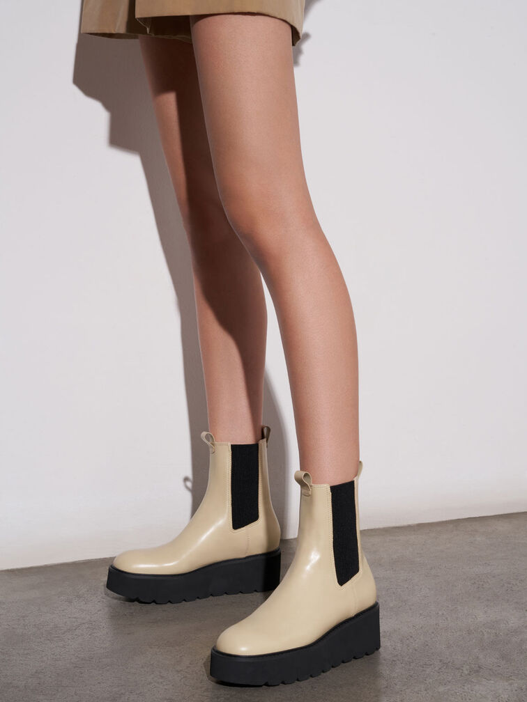 Double Tab Platform Chelsea Boots, Sand, hi-res