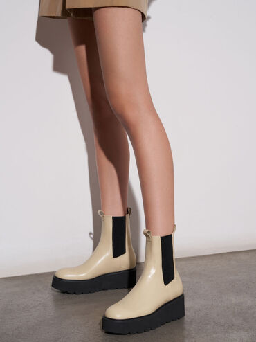 Double Tab Platform Chelsea Boots, Sand, hi-res