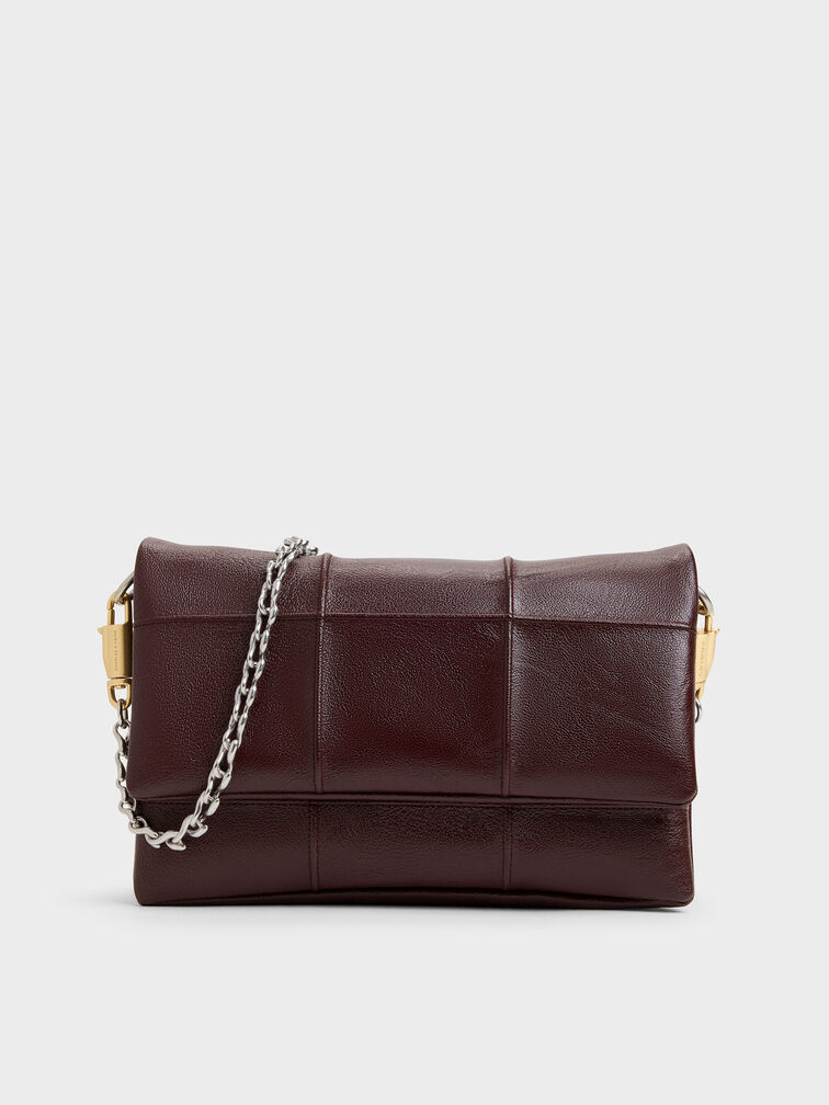 Delfina Quilted Wallet On Chain, Wineberry Red, hi-res