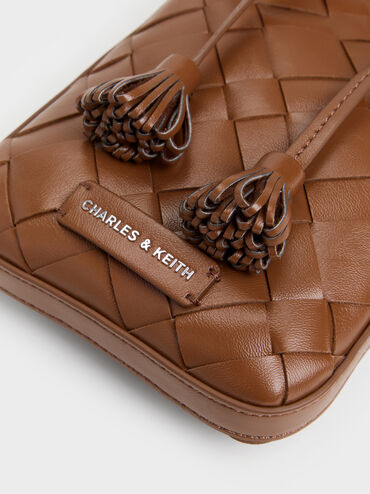 Ivette Woven Tassel Pouch, Chocolate, hi-res