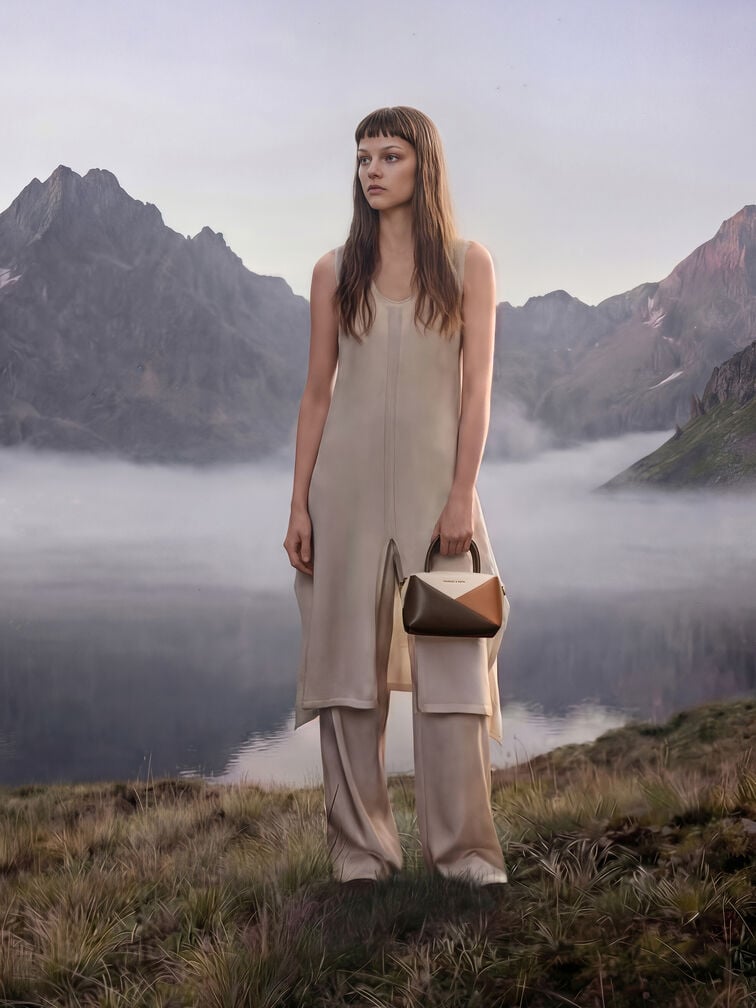 Midori Colourblock Geometric Bowling Bag, Multi Brown, hi-res