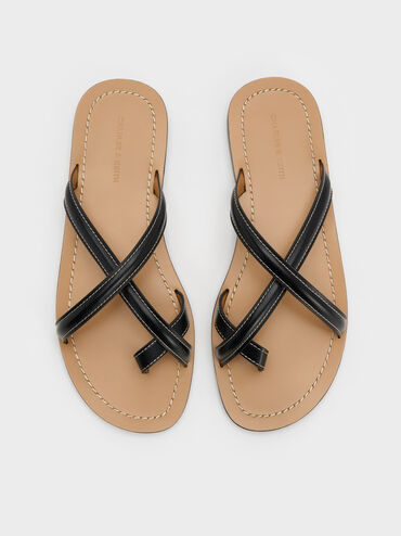Crossover Toe-Ring Sandals, Black, hi-res