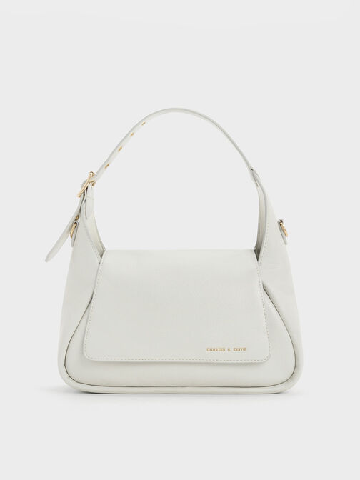 Buzz Front Flap Hobo Bag, White, hi-res