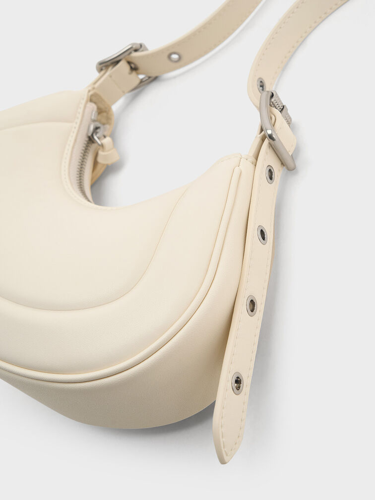 Petra Grommet-Strap Curved Shoulder Bag, Cream, hi-res
