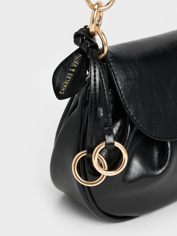 Britton Crinkle-Effect Ruched Saddle Bag, Black, hi-res