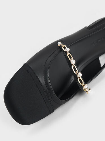 Beaded Chain-Link Slingback Flats, Black, hi-res