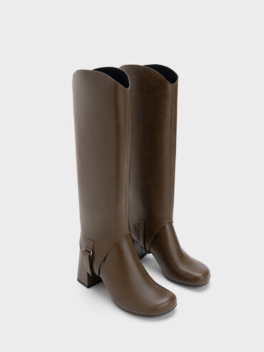 Gigi Block Heel Knee-High Boots, Dark Brown, hi-res
