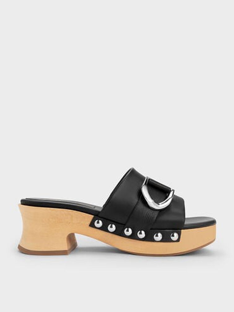 Gabine Studded Leather Open-Toe Clogs, Black, hi-res