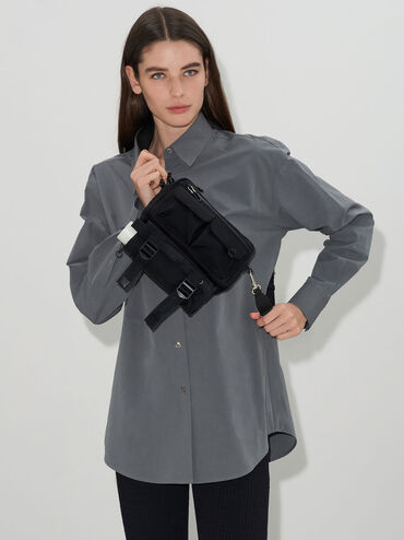 Soleil Nylon Multi-Pocket Crossbody Bag, Noir, hi-res