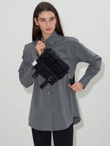 Soleil Nylon Multi-Pocket Crossbody Bag, Noir, hi-res