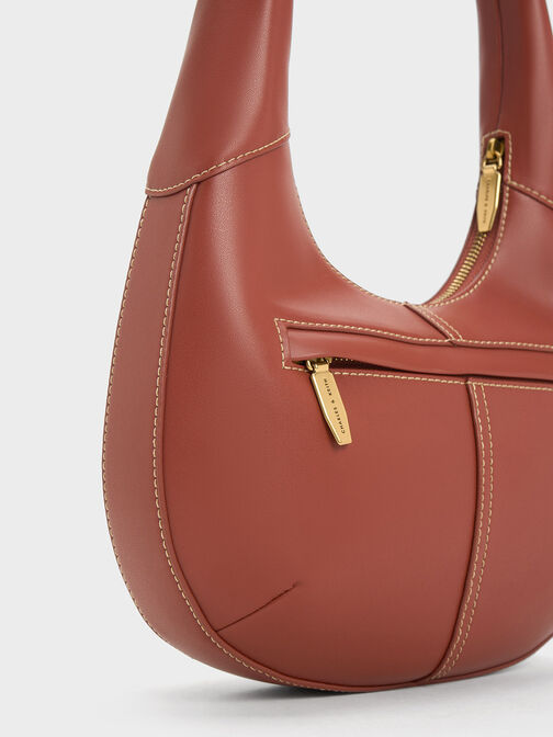 Anthea Contrast-Trim Curved Hobo Bag, Mocha, hi-res