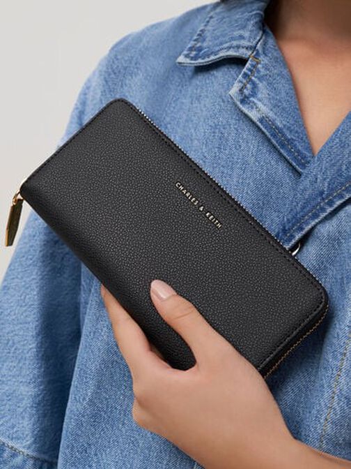 Dulcie Zip-Around Long Wallet, Black, hi-res
