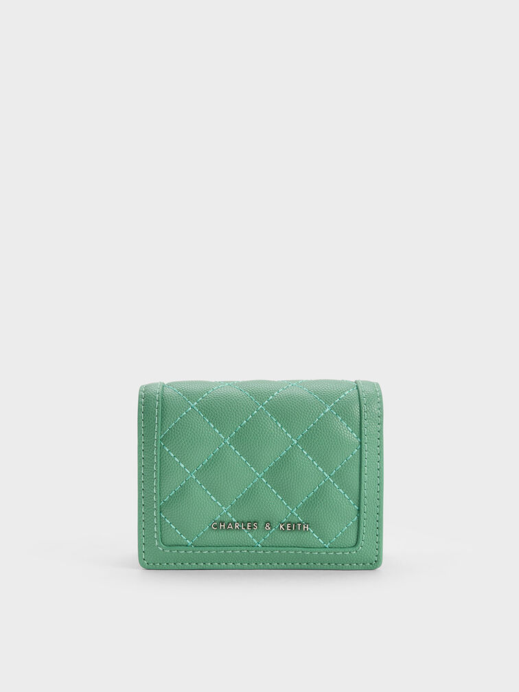 Micaela Quilted Card Holder, Green, hi-res